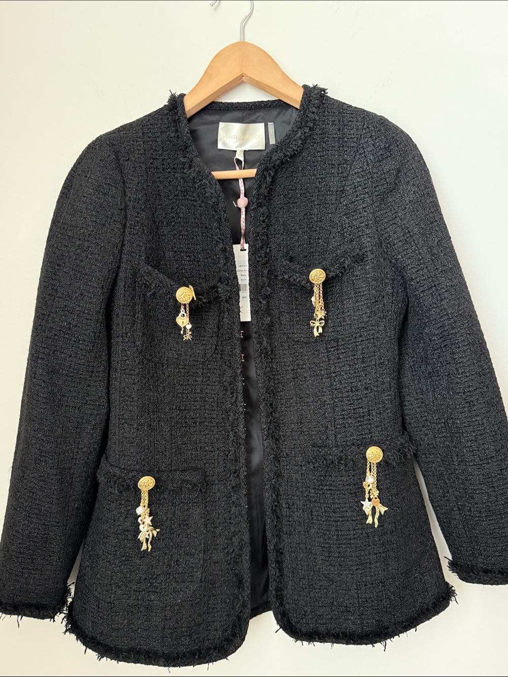 LOVESHACKFANCY Adrina Tweed Embellished Jacket Size 4 NWT